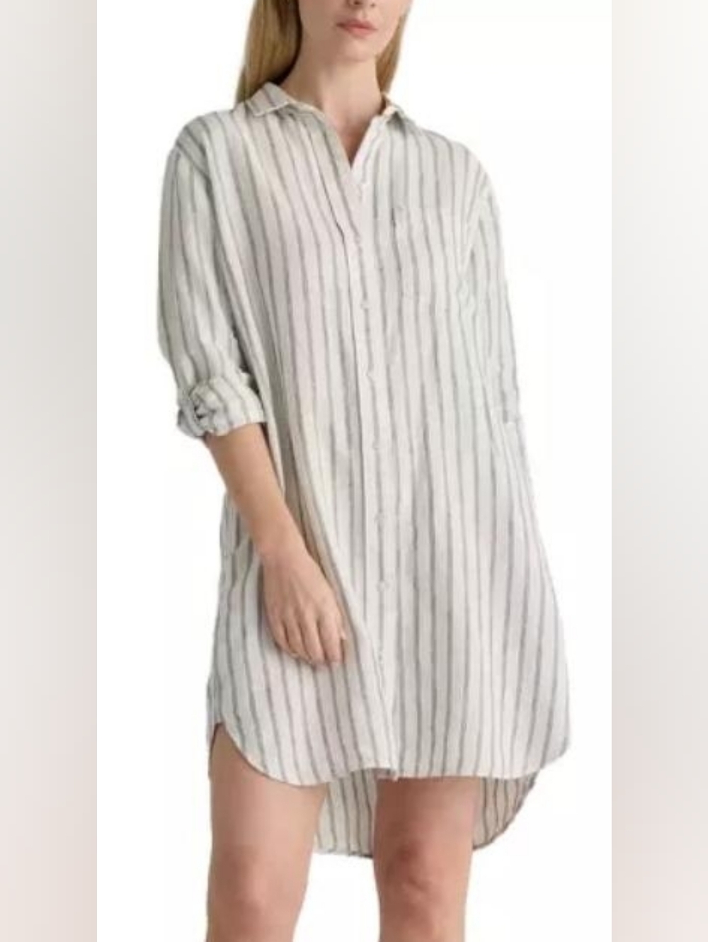 Quince White and Black Striped Button-Up Shirt